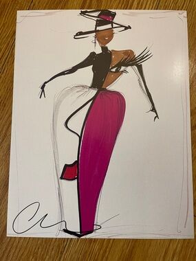 Christian Siriano Pink and Black Fashion Illustration (signed)